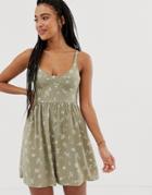 Pull & Bear Pacific A Line Dress In Green Floral Print - Green