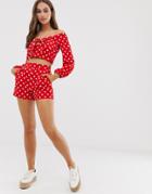 Glamorous High Waist Shorts In Polka Two-piece-red