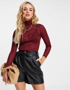 Mango Roll Neck Top In Wine-red