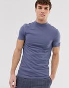 Asos Design Organic Muscle Fit T-shirt With Turtleneck In Gray