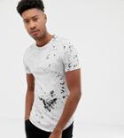 Asos Design Tall Muscle Fit Longline T-shirt With Curved Hem In Tie-dye Wash In White - White