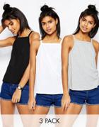Asos Tank In Swing Shape With Square Neck 3 Pack Save 15%