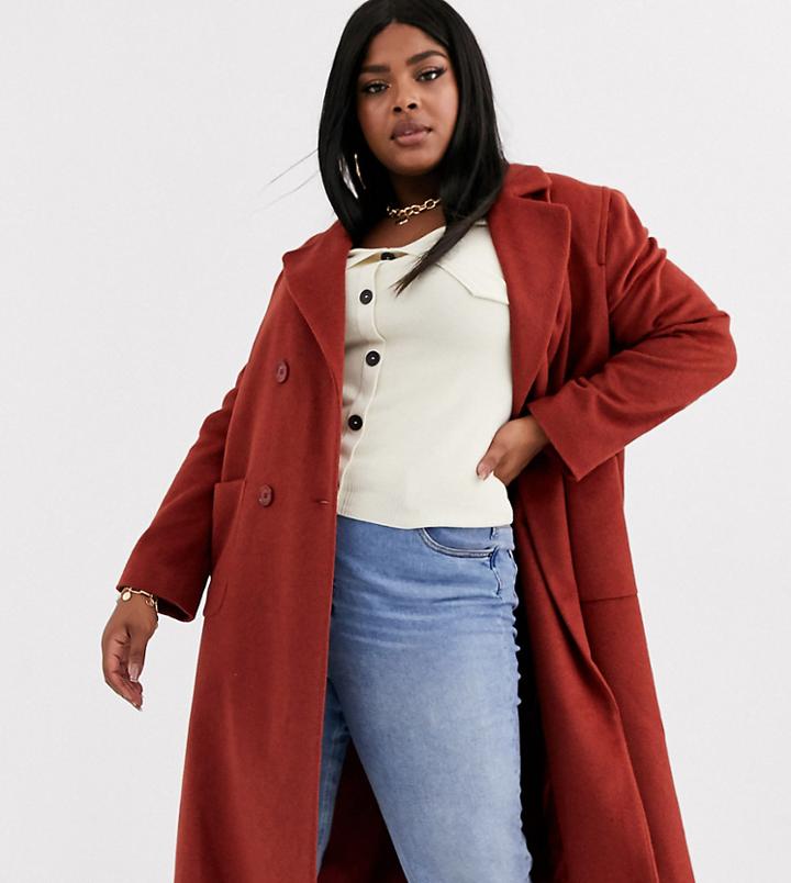 Helene Berman Double Breasted Longline Coat In Wool Blend-red