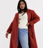 Helene Berman Double Breasted Longline Coat In Wool Blend-red
