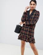 Asos Design Pep Hem Mini Tux Dress In Boucle - Multi