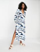 Topshop Horizontal Tie Dye Riviera Midi Dress In Blue