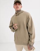 Asos Design Oversized Hoodie With Ruched Sleeves In Tan-brown