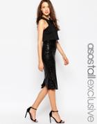 Asos Tall Sequin Midi Dress With Racer Front - Black