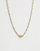 Asos Design Premium Gold Plated Necklace With Hammered Open Link Chain And Toggle - Gold