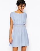 Asos Embellished Waist Mini Skater Dress - Heather Blue