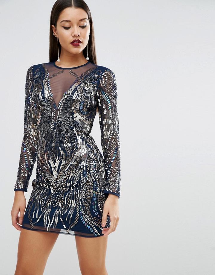 Asos Red Carpet Embellished Firework Mini Dress - Navy