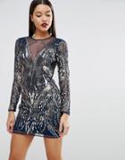 Asos Red Carpet Embellished Firework Mini Dress - Navy