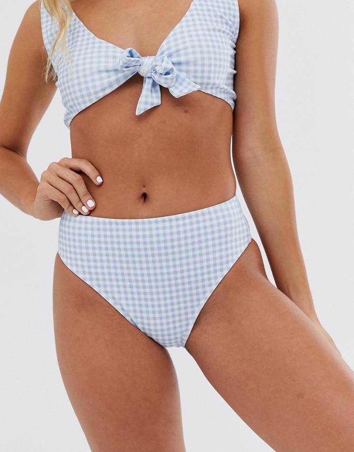 In The Style X Dani Dyer Bikini Bottom In Blue Gingham Print - Blue