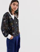 Sister Jane Blouse With Oversized Collar In Jungle Print - Multi