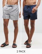 Bravesoul 2 Pack Swim Shorts In Solid Navy And Ditsy Print - Navy