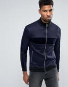 Asos Jersey Track Jacket With Velour Panels & Zip Pockets - Navy