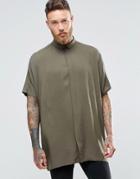 Asos Oversized Shirt With Dropped Shoulder In Khaki And Short Sleeves - Khaki