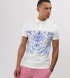 Asos Design Tall Polo In Organic Cotton With Tile Print Panel - White