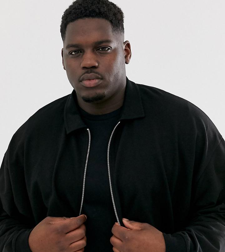 Asos Design Plus Oversized Light Weight Harrington Jersey Jacket In Black
