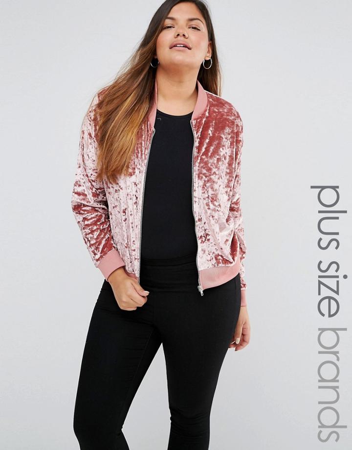 Missguided Plus Crushed Velvet Bomber - Pink