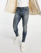Topman Spray On Jeans In Dark Wash Tint-blues