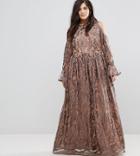 Truly You Cold Shoulder Premium Embroidered Maxi Dress - Gray