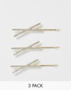 Asos Design Pack Of 3 Hair Clips In Crystal Criss Cross Design In Gold Tone - Gold