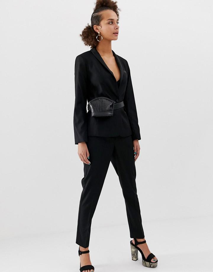 New Look Satin Tux Pants In Black - Black