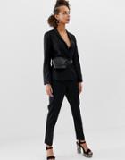 New Look Satin Tux Pants In Black - Black