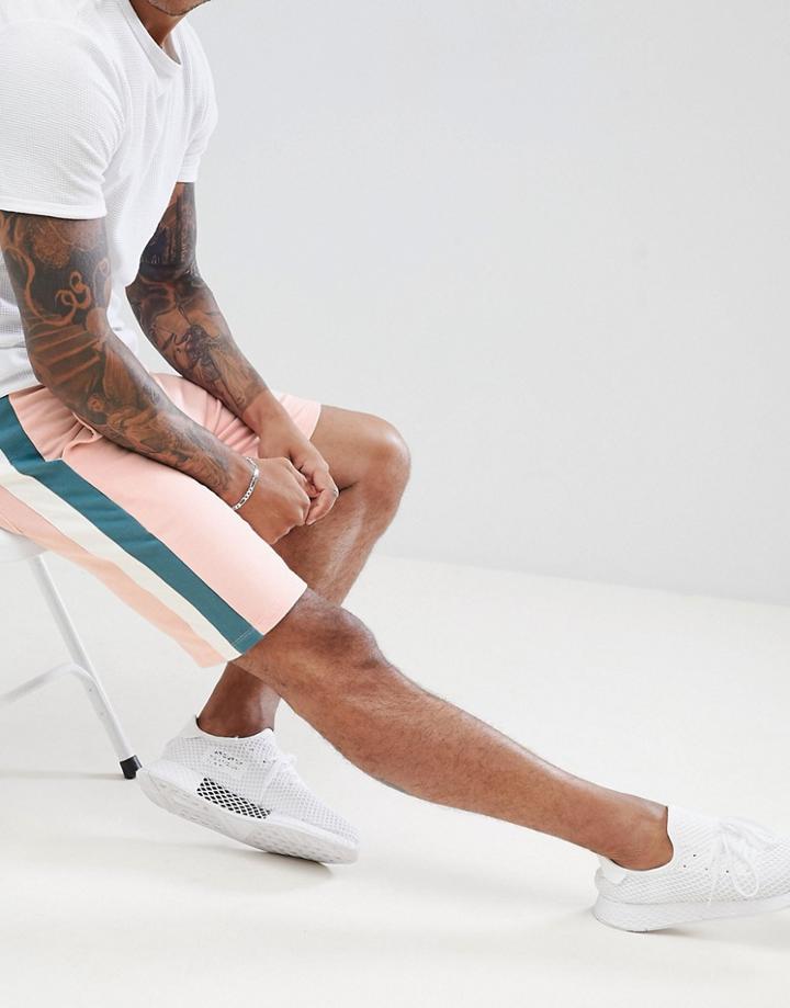 Asos Design Jersey Skinny Shorts With Color Blocking Side Stripe - Pink