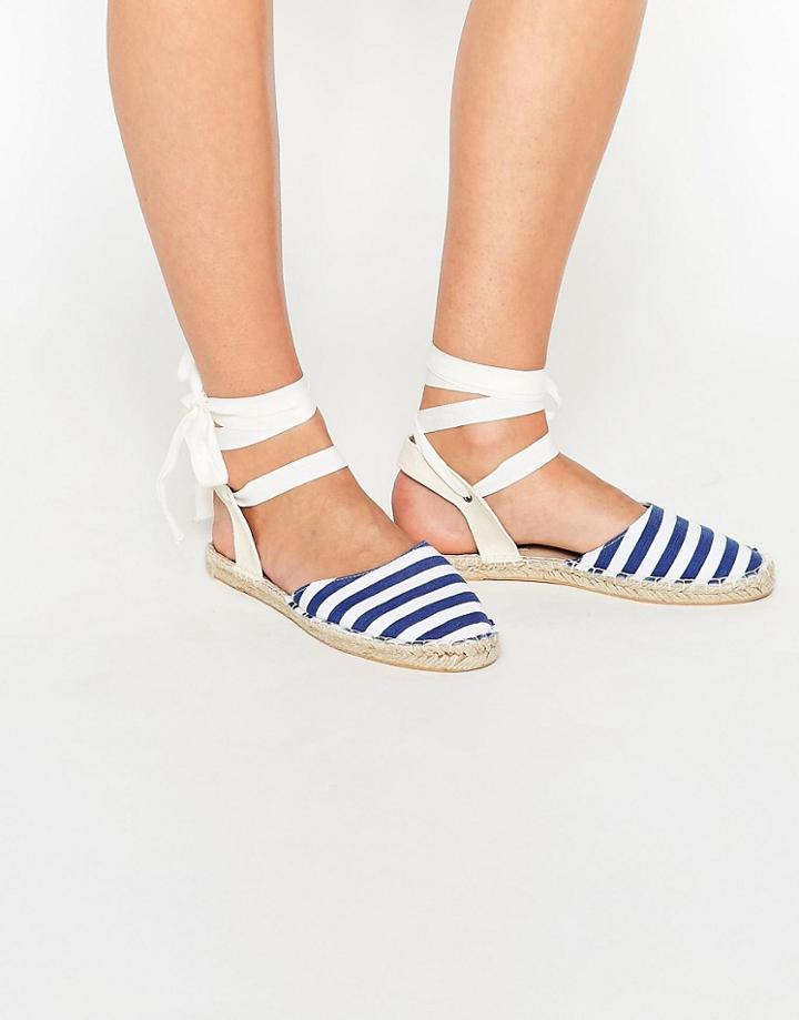 Daisy Street Stripe Ankle Tie Espadrilles