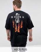 Asos Plus Super Oversized T-shirt With Skull Back Print - Black