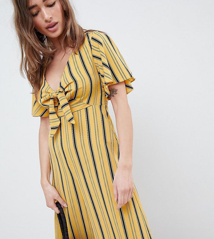 New Look Petite Stripe Tie Front Jumpsuit - Yellow