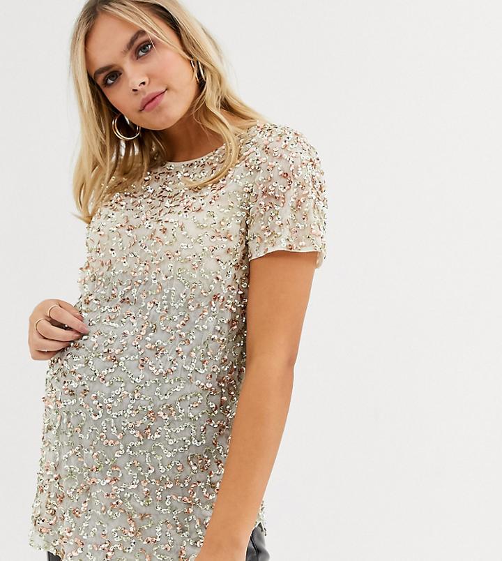 Asos Design Maternity T-shirt With Sequin Embellishment-gold