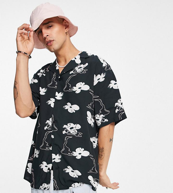 Collusion Hawaiian Shirt In Abstract Floral-black