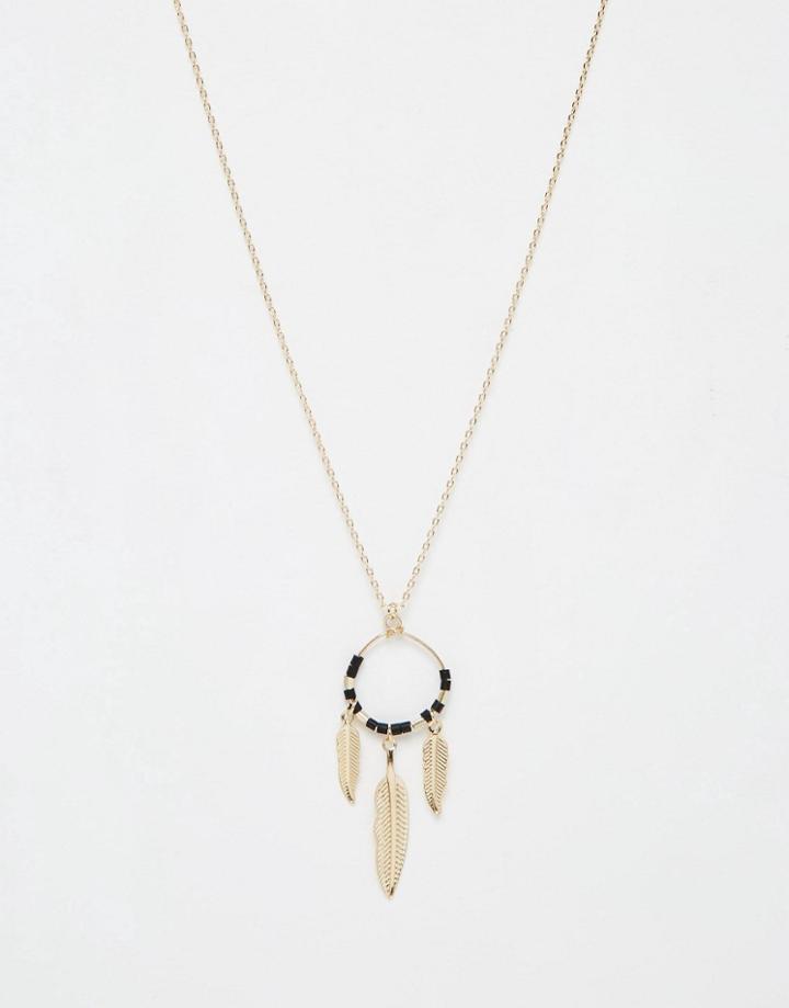 Asos Fine Leaf Circle Necklace - Black