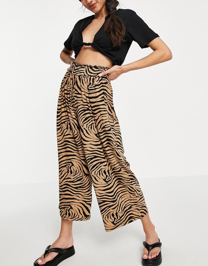 Asos Design Shirred Waist Culotte In Animal Print-multi
