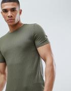 Asos Design Muscle Longline T-shirt With Curved Hem In Rib - Green