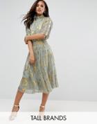 Y.a.s Tall High Neck Skater Dress With Gold Foil Print - Multi
