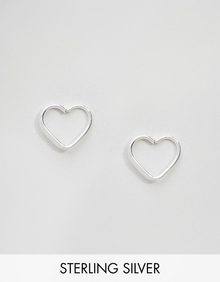 Kingsley Ryan Sterling Silver Cut Out Heart Ear Studs - Silver