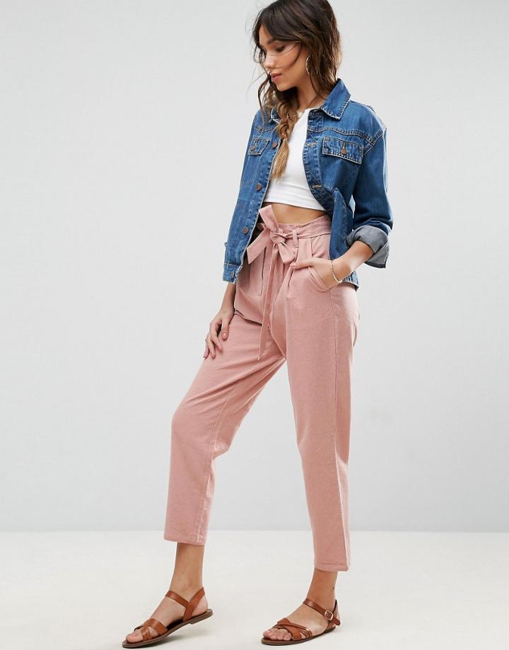 Asos Tie Waist Linen Peg Pants - Multi