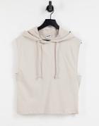 Noisy May Organic Cotton Sleeveless Hoodie In Stone-gray