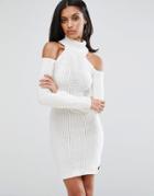 Lipsy Cold Shoulder Turtleneck Dress - White
