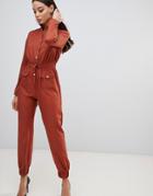 Prettylittlething Utility Jumpsuit In Tan - Brown