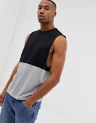 Asos Design Organic Relaxed Sleeveless T-shirt With Dropped Armhole And Contrast Yoke In Black - Black