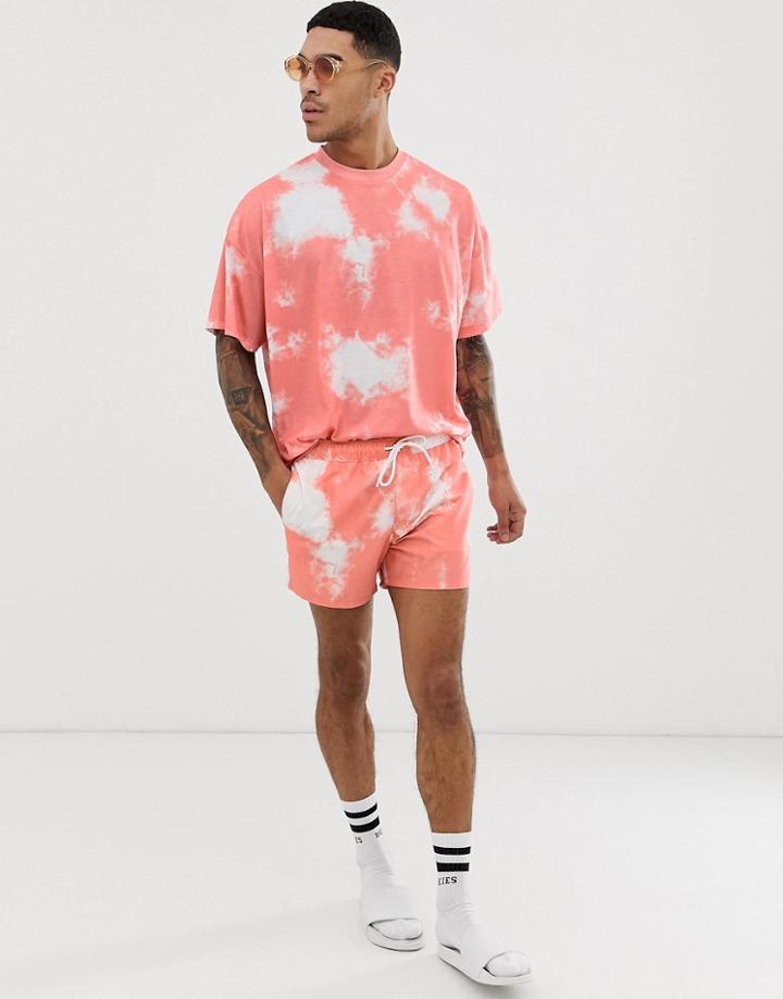Asos Design Two-piece Swim Shorts In Light Pink Tie Dye In Short Length - Orange