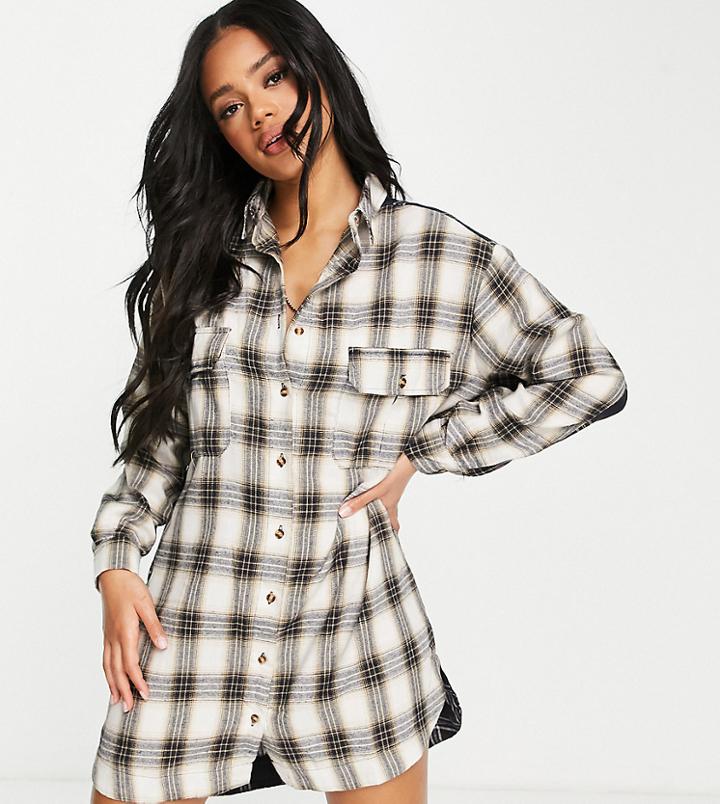Missguided Oversized Shirt Dress In Navy Contrast Check
