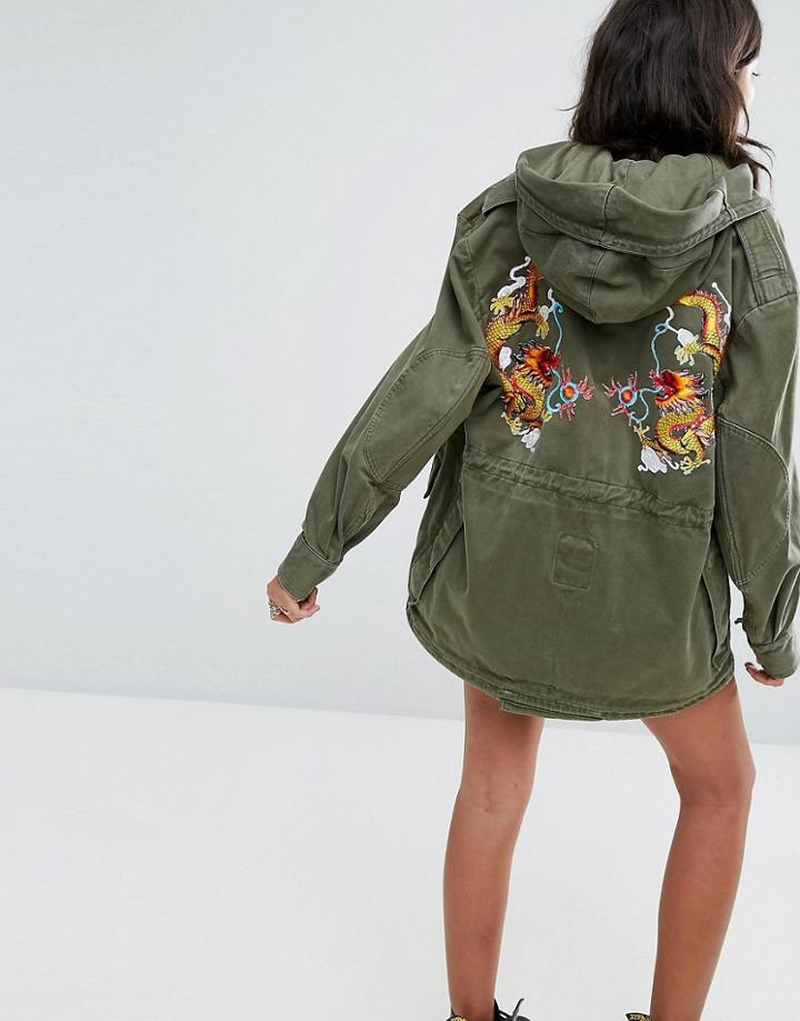 Ragyard Daruma Dragon Patch M59 Parka Jacket - Green