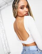 Asos Design Long Sleeve Crop Top With Open Back In White