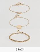 Asos Pack Of 3 Infinity Charm And Mixed Chain Bracelets - Gold